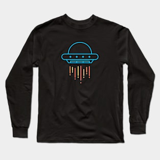 Neon Blue UFO Flying Saucer T-Shirt Long Sleeve T-Shirt